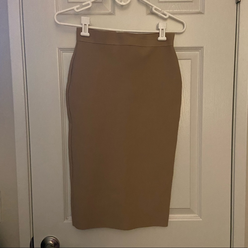 Tan brown fitted pencil skirt